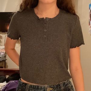 Ribbed Gray Henley Crop Top